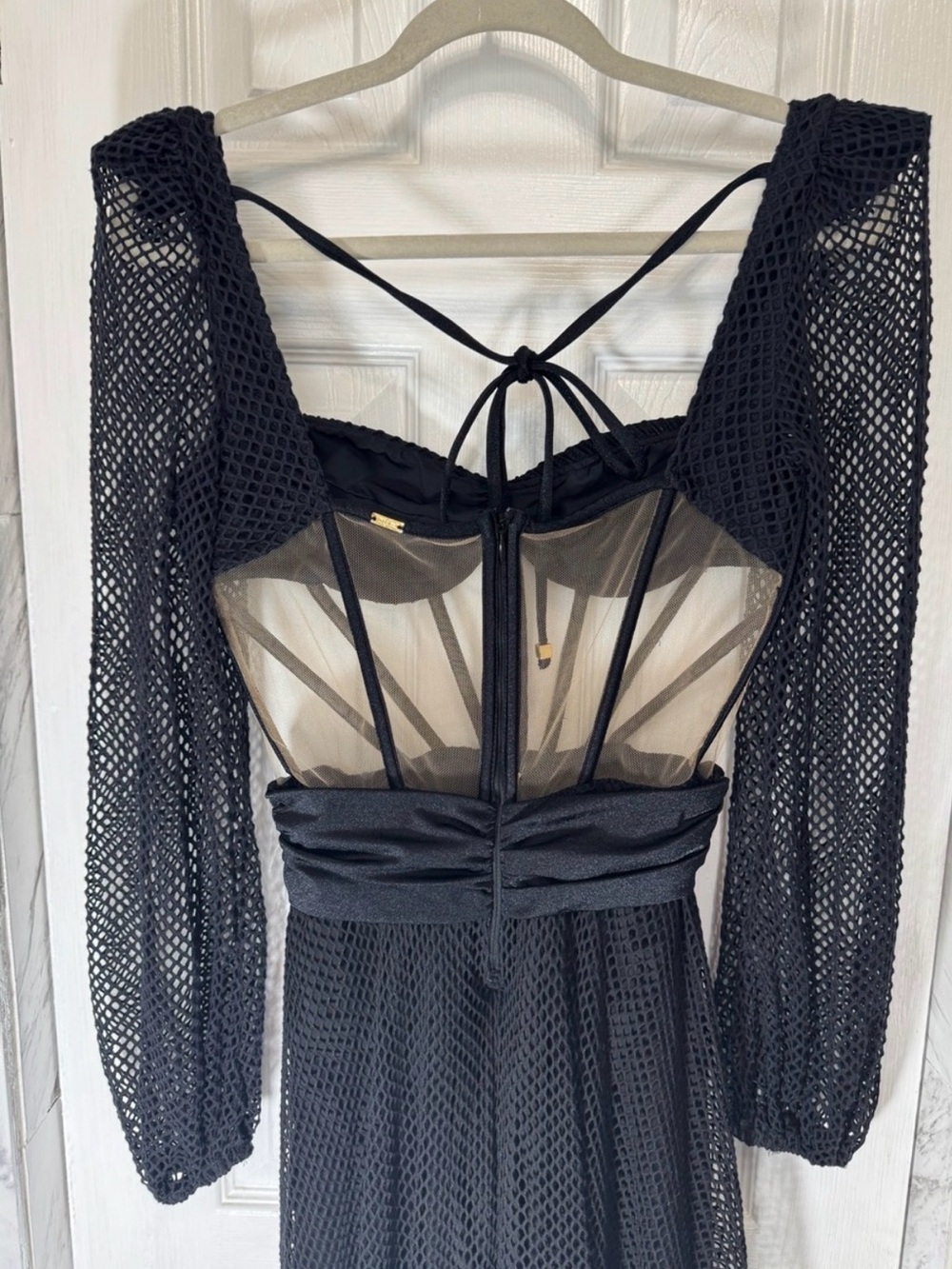 PatBO Black Strappy Mesh Bodysuit with Corset Detailing. - Picture 5 of 6